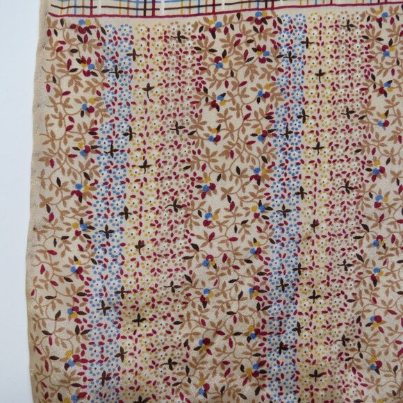 Vintage ECHO Autumnal Long Silk Scarf 57"x9" Muted Plaid Floral Border - Picture 5 of 8